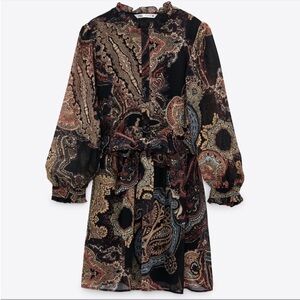 Zara Paisley Printed Boho Mini Dress